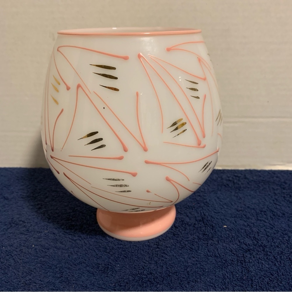 RARE SINCLAIR MILK GLASS #510 VASE PINK GOLD MODERNE USING DUNBAR BLANK ART DECO